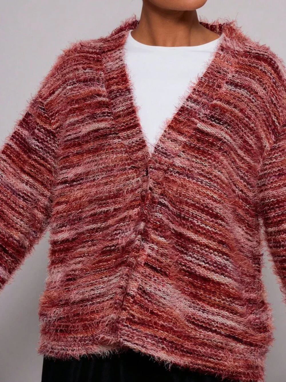 Multicolor Casual Women's Oversized Textured Stripe Knit Cardigan